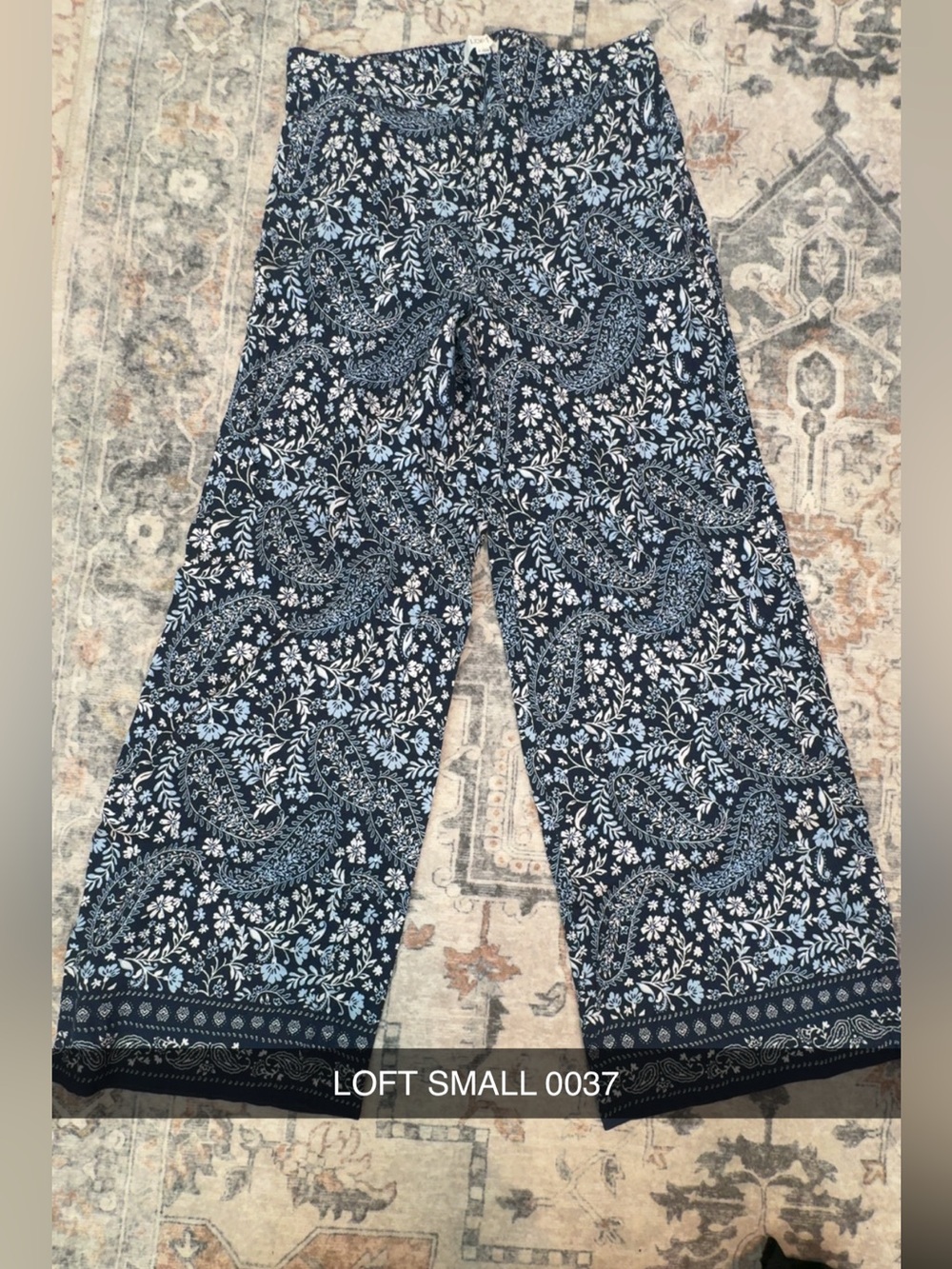 LOFT Navy and Light Blue Paisley Wide-Leg Girls' Pants
